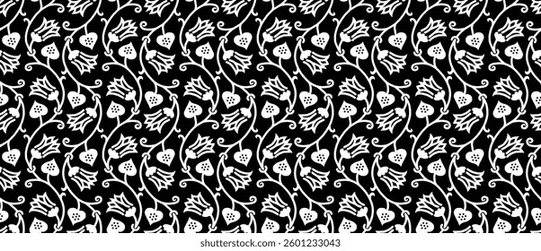 Black and white seamless floral pattern, for textile, wallpaper, gift wrapping.