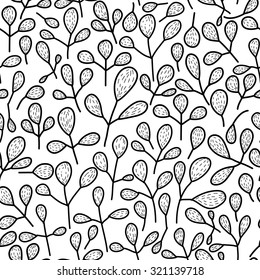 black and white seamless floral pattern, graphic leaves