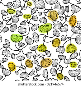black and white seamless floral pattern, graphic leaves