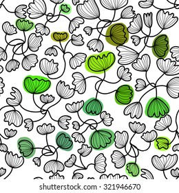 black and white seamless floral pattern, graphic leaves