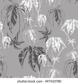 Black and white seamless floral pattern. Handmade