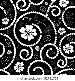 Black and white seamless floral pattern (vector)