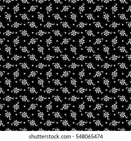 Black and White Seamless Floral Pattern in Liberty Style. Cute Small Flowers and Leaves in Simple Pretty Monochrome Ornament for Dress, Fabric, Textile, Wrapping, Wallpaper