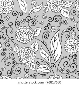 Black and white seamless floral pattern, vector illustration