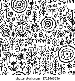 black and white seamless floral vector pattern fabric print