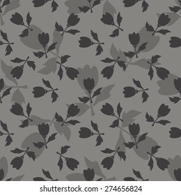 Black and white seamless flower pattern. Natural background. 
