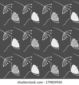 Black and white seamless flowers