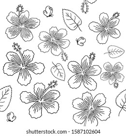 black and white seamless flowers vector image pattern background 