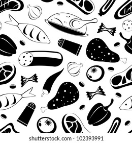 Black and white seamless food background