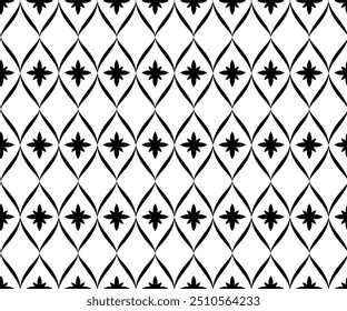Schwarz-weißer, nahtloser geometrischer Hintergrund, Muster mit abstrakten Elementen im arabischen Stil. Vektor Damaskus Graphic Ornament