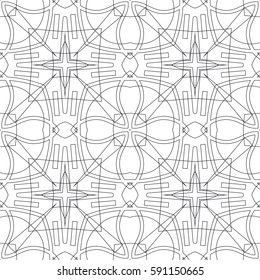 Black and white seamless geometric background. Islamic thin line pattern. Interlaced seamless vector linear texture in arabic style. Tribal ethnic motif. Stylish monochrome repeating ornament