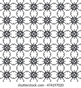 Black and white seamless geometric line pattern. Vector graphic design, ethnic ornament, monochrome illustration. Seamless lace background