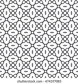 Black and white seamless geometric line pattern. Vector graphic design, ethnic ornament, monochrome illustration. Seamless lace background