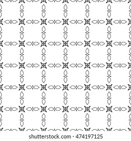 Black and white seamless geometric line pattern. Vector graphic design, ethnic ornament, monochrome illustration. Seamless lace background