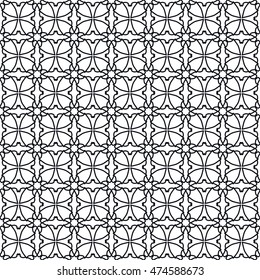 Black and white seamless geometric line pattern. Vector graphic design, ethnic ornament, monochrome illustration. Seamless lace background