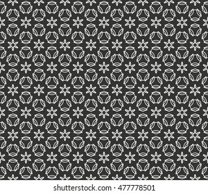 Black and white seamless geometric line pattern. Contemporary graphic design. Endless hexagon texture for wallpaper, pattern fills, web page background. Tribal ethnic arabic indian ornament.