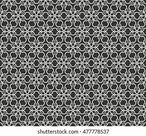 Black and white seamless geometric line pattern. Contemporary graphic design. Endless hexagon texture for wallpaper, pattern fills, web page background. Tribal ethnic arabic indian ornament.