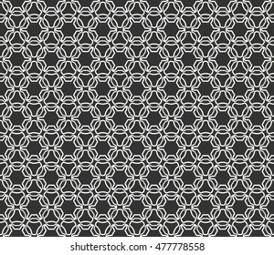 Black and white seamless geometric line pattern. Contemporary graphic design. Endless hexagon texture for wallpaper, pattern fills, web page background. Tribal ethnic arabic indian ornament.