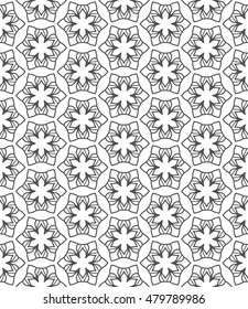 Black and white seamless geometric line pattern. Contemporary graphic design. Endless hexagon texture for wallpaper, pattern fills, web page background. Tribal ethnic arabic indian ornament.