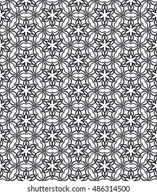 Black and white seamless geometric line pattern in arabian style, ethnic ornament. Endless hexagonal texture for wallpaper, banners, invitation cards. Seamless monochrome graphic background