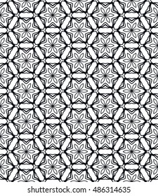 Black and white seamless geometric line pattern in arabian style, ethnic ornament. Endless hexagonal texture for wallpaper, banners, invitation cards. Seamless monochrome graphic background
