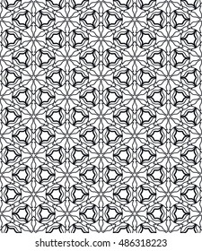 Black and white seamless geometric line pattern in arabian style, ethnic ornament. Endless hexagonal texture for wallpaper, banners, invitation cards. Seamless monochrome graphic background