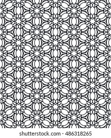 Black and white seamless geometric line pattern in arabian style, ethnic ornament. Endless hexagonal texture for wallpaper, banners, invitation cards. Seamless monochrome graphic background