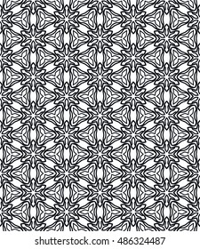 Black and white seamless geometric line pattern in arabian style, ethnic ornament. Endless hexagonal texture for wallpaper, banners, invitation cards. Seamless monochrome graphic background