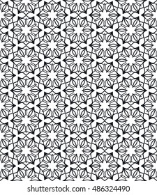 Black and white seamless geometric line pattern in arabian style, ethnic ornament. Endless hexagonal texture for wallpaper, banners, invitation cards. Seamless monochrome graphic background