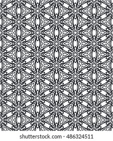 Black and white seamless geometric line pattern in arabian style, ethnic ornament. Endless hexagonal texture for wallpaper, banners, invitation cards. Seamless monochrome graphic background