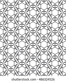 Black and white seamless geometric line pattern in arabian style, ethnic ornament. Endless hexagonal texture for wallpaper, banners, invitation cards. Seamless monochrome graphic background