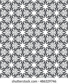 Black and white seamless geometric line pattern in arabian style, ethnic ornament. Endless hexagonal texture for wallpaper, banners, invitation cards. Seamless monochrome graphic background