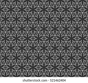 Black and white seamless geometric line pattern in arabian style, ethnic ornament. Endless monochrome lace background, repeating texture for wallpaper, banners, invitation cards