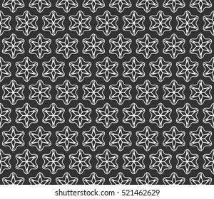 Black and white seamless geometric line pattern in arabian style, ethnic ornament. Endless monochrome lace background, repeating texture for wallpaper, banners, invitation cards