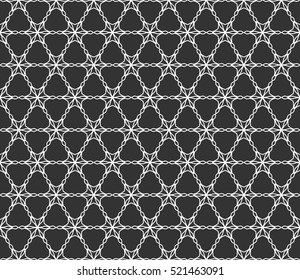 Black and white seamless geometric line pattern in arabian style, ethnic ornament. Endless monochrome lace background, repeating texture for wallpaper, banners, invitation cards