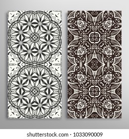 Black and white seamless geometric pattern set. Hand drawn doodle sketch ornament for fabric or paper print. Texture for invitation, card, banner design. Vector illustration