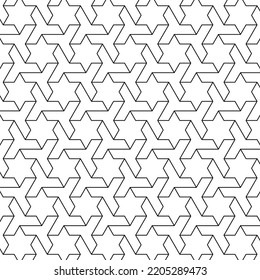Black and white seamless geometric pattern. Coloring book for children and adult. Decorative abstract linear vector background. Easy to edit color and line weight. Pattern added to the graphic styles.