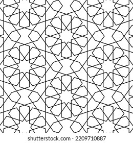 Black and white seamless geometric pattern. Coloring book for children and adult. Decorative abstract linear vector background. Easy to edit color and line weight. Pattern added to the graphic styles.