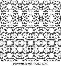 Black and white seamless geometric pattern. Coloring book for children and adult. Decorative abstract linear vector background. Easy to edit color and line weight. Pattern added to the graphic styles.