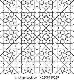 Black and white seamless geometric pattern. Coloring book for children and adult. Decorative abstract linear vector background. Easy to edit color and line weight. Pattern added to the graphic styles.
