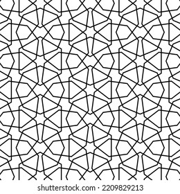 Black and white seamless geometric pattern. Coloring book for children and adult. Decorative abstract linear vector background. Easy to edit color and line weight. Pattern added to the graphic styles.