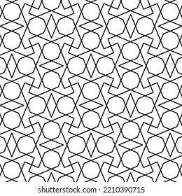 Black and white seamless geometric pattern. Coloring book for children and adult. Decorative abstract linear vector background. Easy to edit color and line weight. Pattern added to the graphic styles.