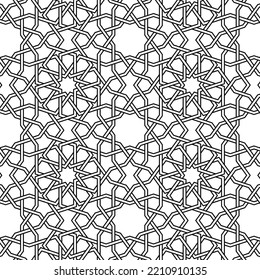 Black and white seamless geometric pattern. Coloring book for children and adult. Decorative abstract linear vector background. Easy to edit color and line weight. Pattern added to the graphic styles.
