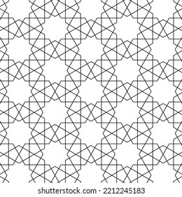 Black and white seamless geometric pattern. Coloring book for children and adult. Decorative abstract linear vector background. Easy to edit color and line weight. Pattern added to the graphic styles.