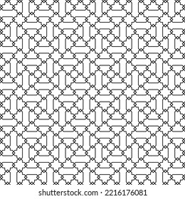 Black and white seamless geometric pattern. Coloring book for children and adult. Decorative abstract linear vector background. Easy to edit color and line weight. Pattern added to the graphic styles.