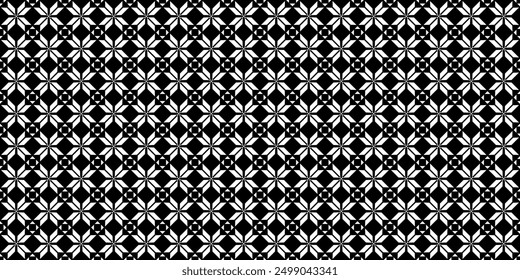 Black and white seamless geometric pattern. fletching, centered, squares, arrows. Vector