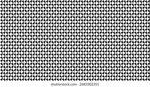 Um padrão geométrico contínuo preto e branco com linhas de pequenos triângulos alternados criando um plano de fundo dinâmico e abstrato.