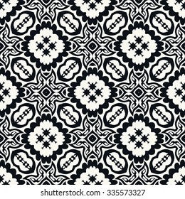 Black and white seamless geometric pattern, tribal ethnic arabic indian ornament. Hand drawn abstract background with sketchy repeating texture. 