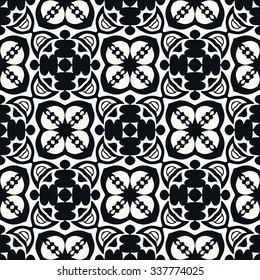 Black and white seamless geometric pattern, tribal ethnic arabic indian ornament. Hand drawn abstract background with sketchy repeating texture. 
