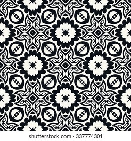 Black and white seamless geometric pattern, tribal ethnic arabic indian ornament. Hand drawn abstract background with sketchy repeating texture. 